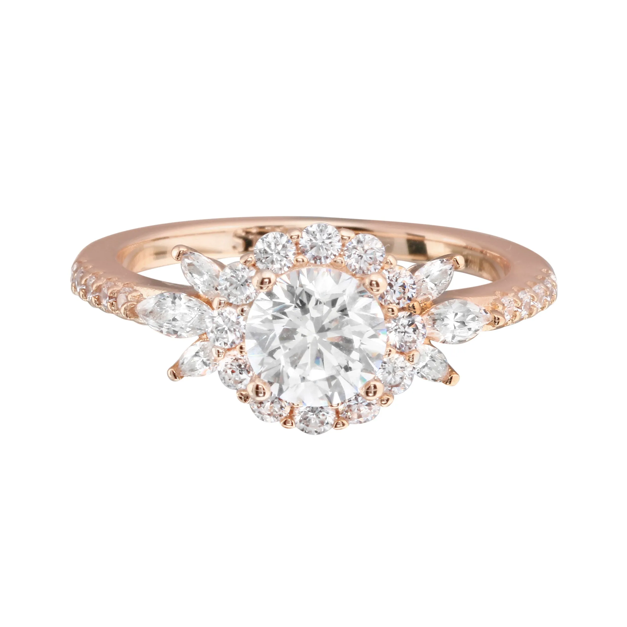 Round Diamond and Floral Halo Engagement Ring Setting
