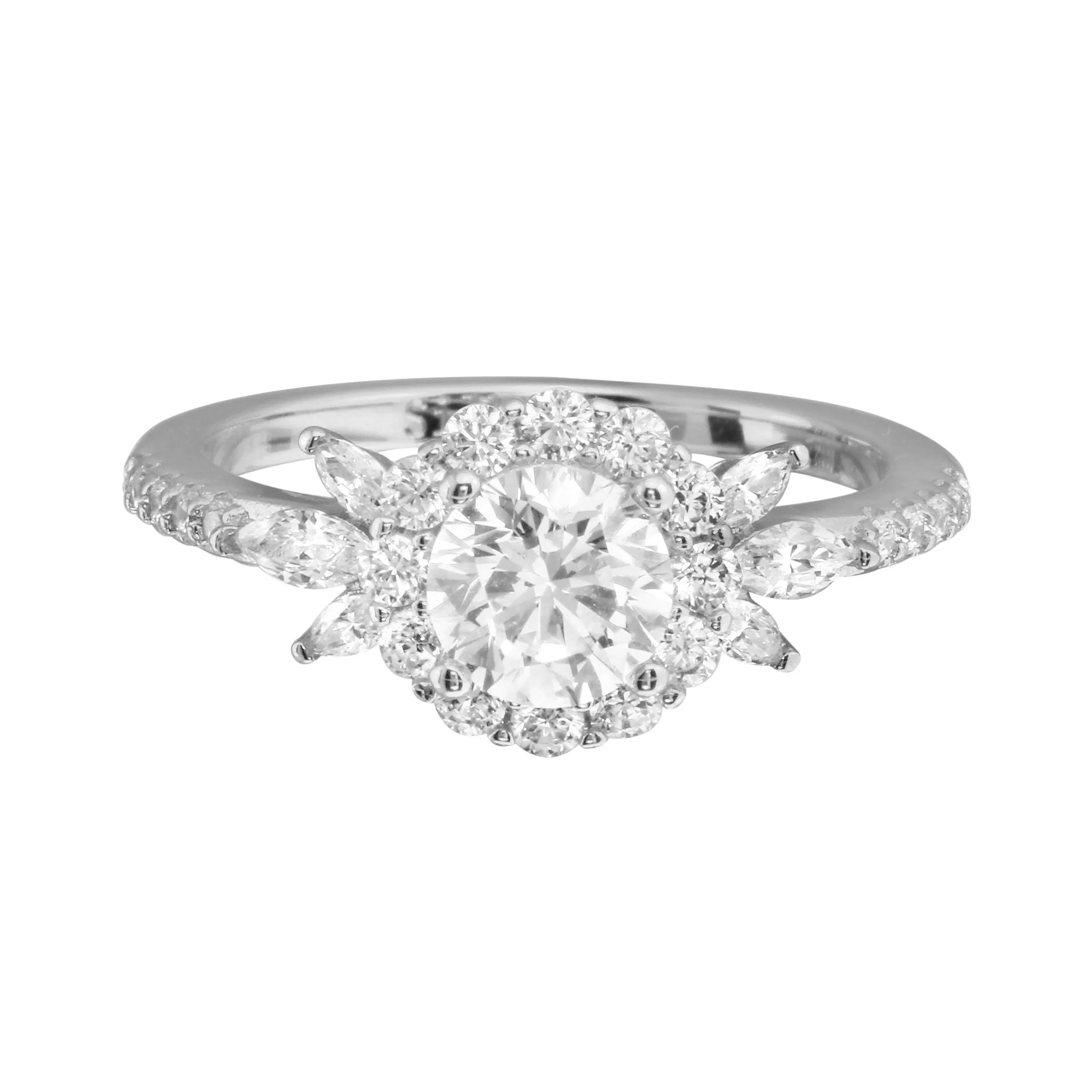 Round Diamond and Floral Halo Engagement Ring Setting