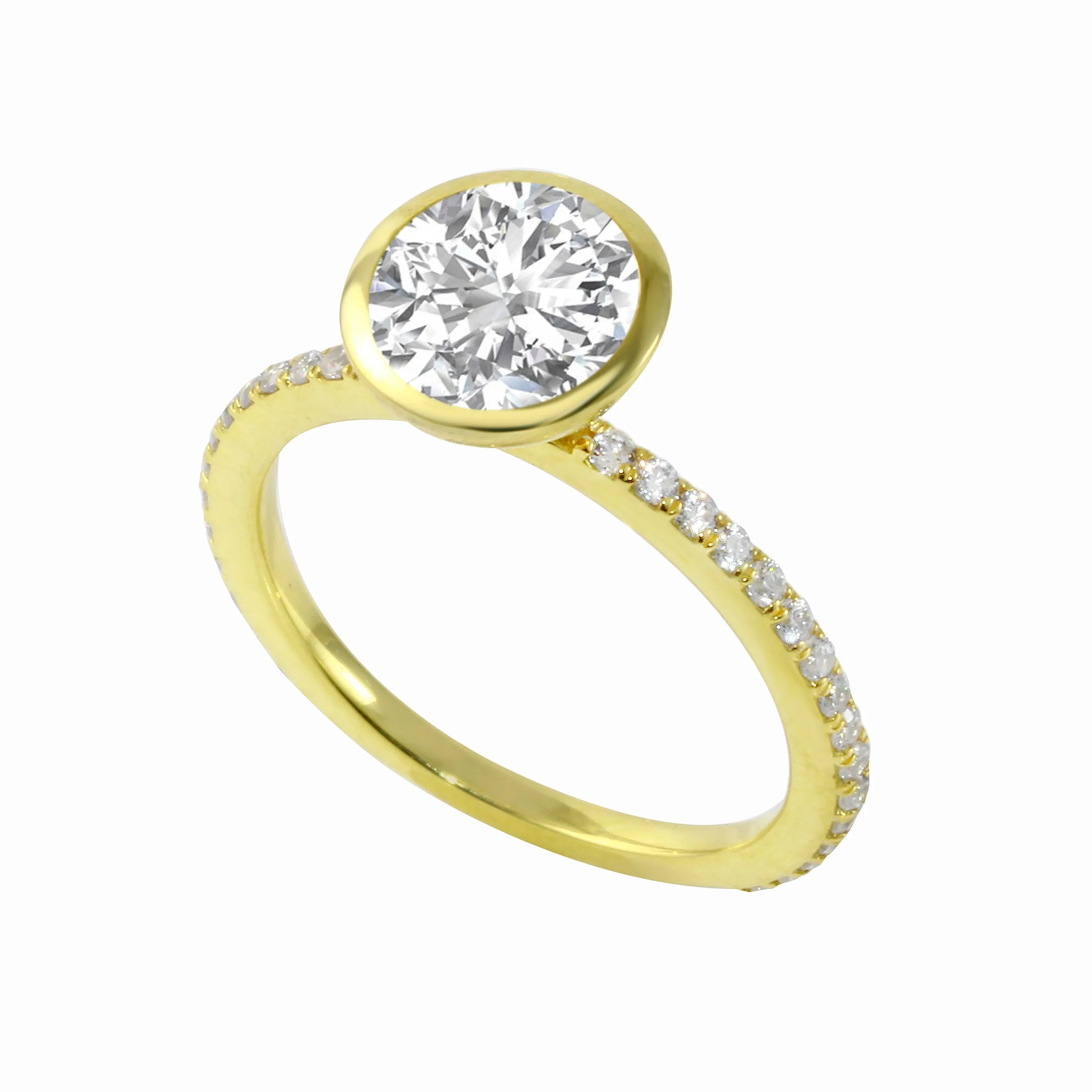 Round Diamond Bezel Pavé Band Engagement Ring Setting