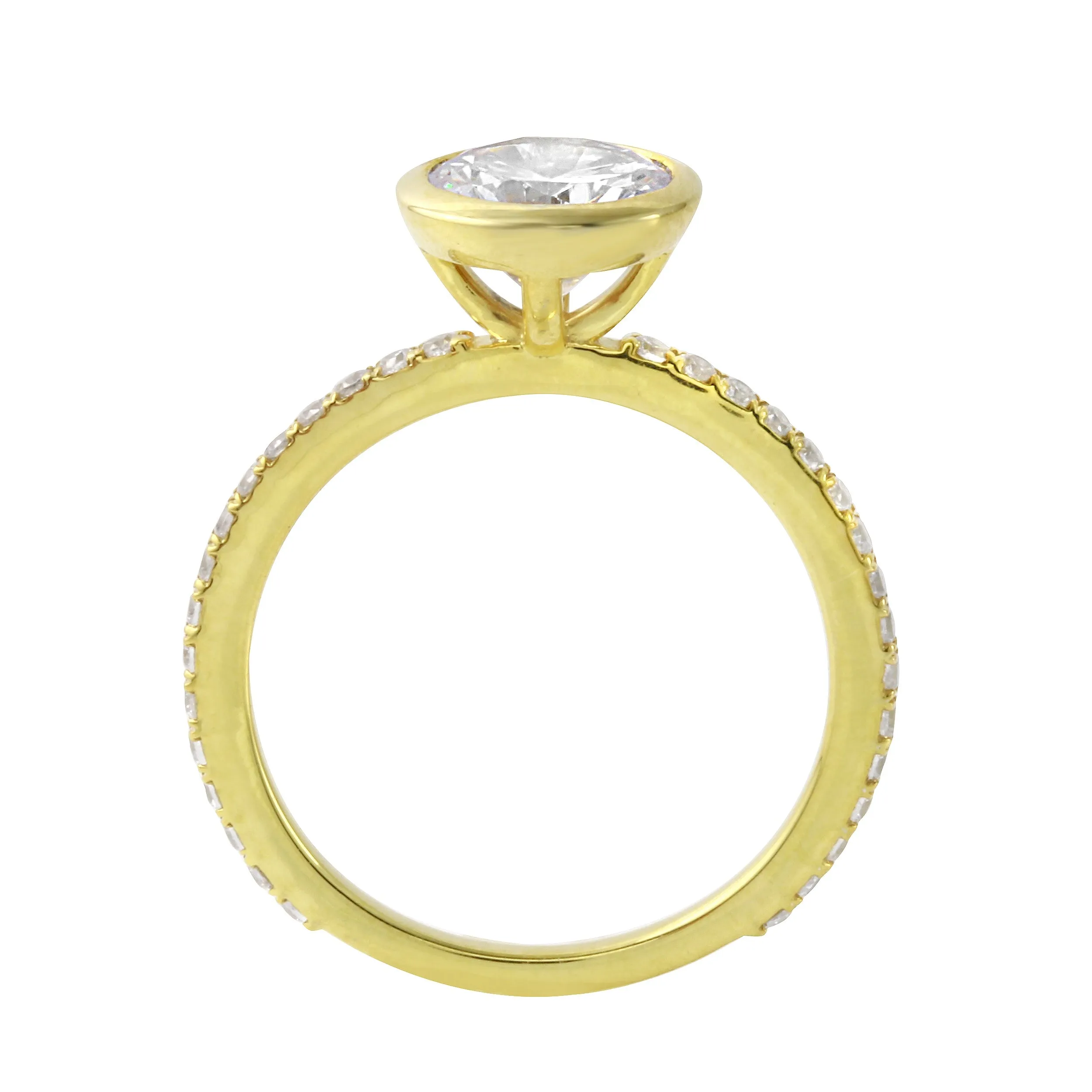 Round Diamond Bezel Pavé Band Engagement Ring Setting