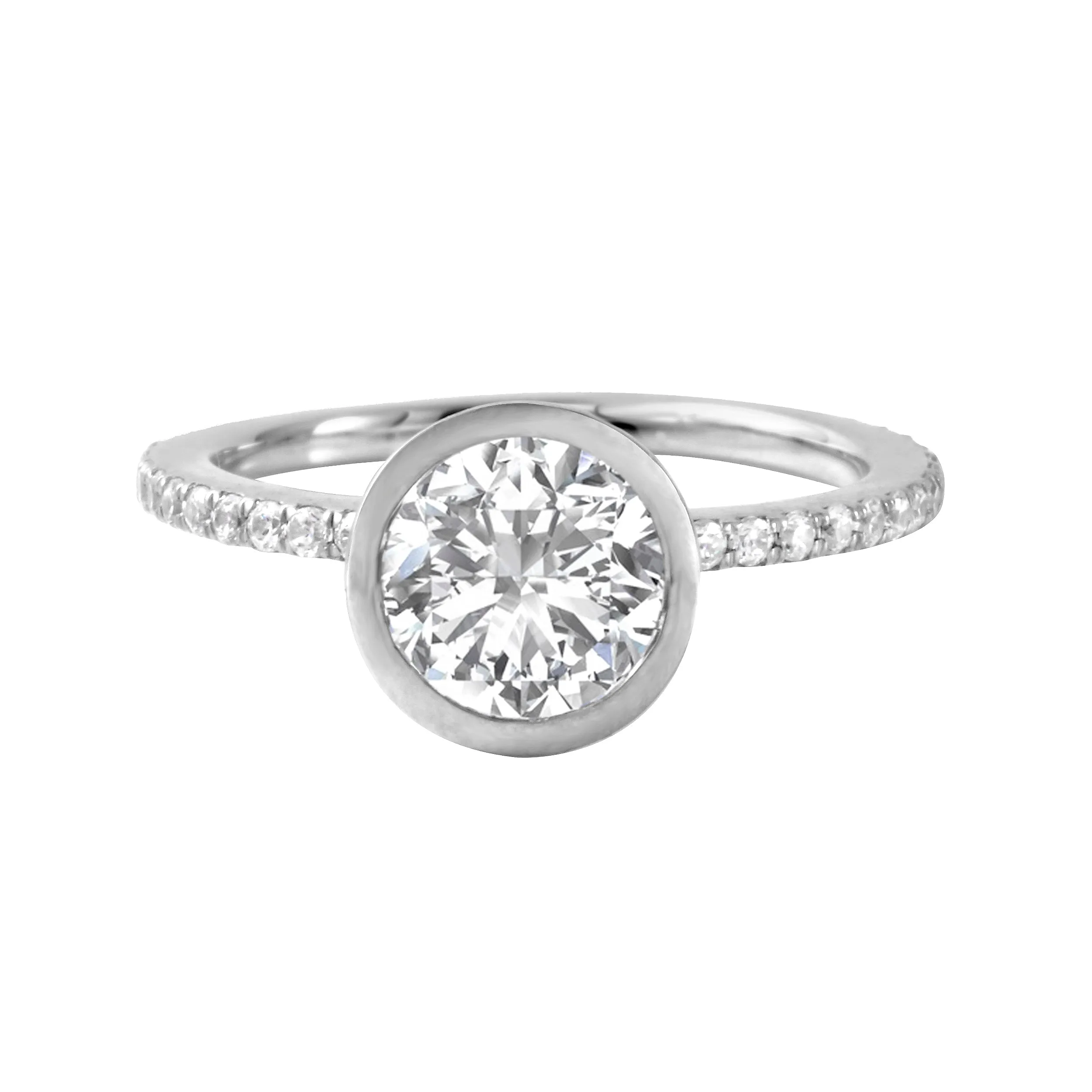 Round Diamond Bezel Pavé Band Engagement Ring Setting