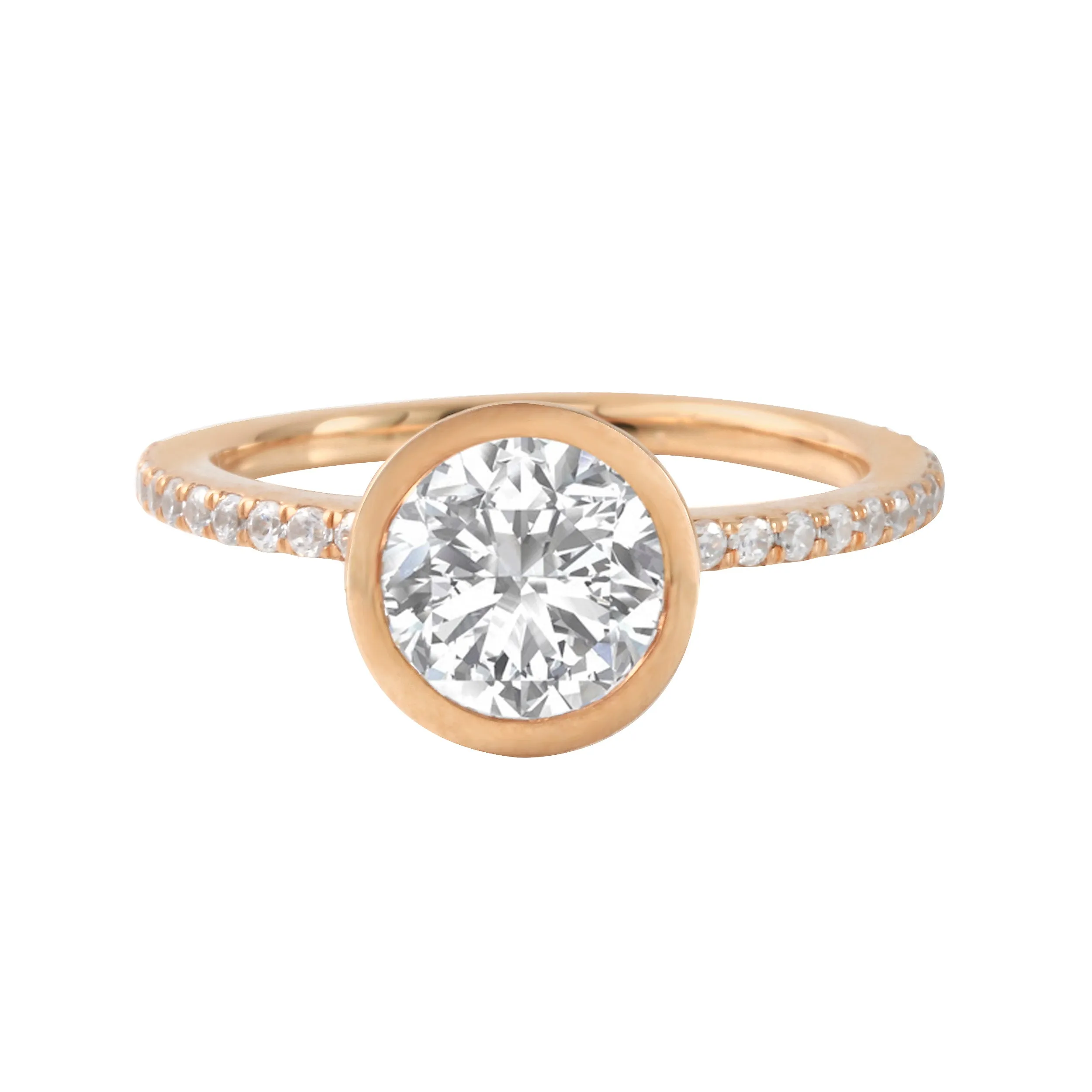 Round Diamond Bezel Pavé Band Engagement Ring Setting