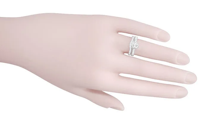 Royal Crown Curved Diamond Engraved Wedding Band in 14K or 18K White Gold