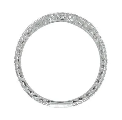 Royal Crown Curved Diamond Engraved Wedding Band in 14K or 18K White Gold