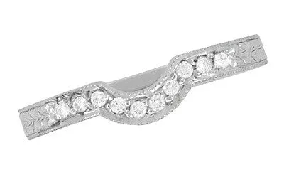 Royal Crown Curved Diamond Engraved Wedding Band in 14K or 18K White Gold