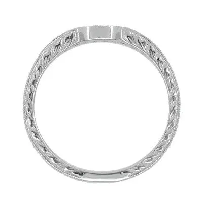 Royal Crown Curved Diamond Engraved Wedding Band in 14K or 18K White Gold