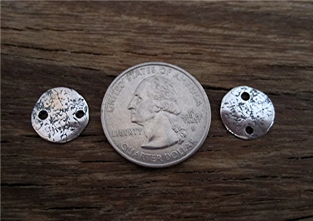 Rustic Textured Sterling Silver Small Disc Jewelry Links and Connectors (set of two)(N)