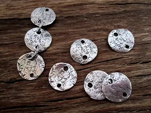 Rustic Textured Sterling Silver Small Disc Jewelry Links and Connectors (set of two)(N)