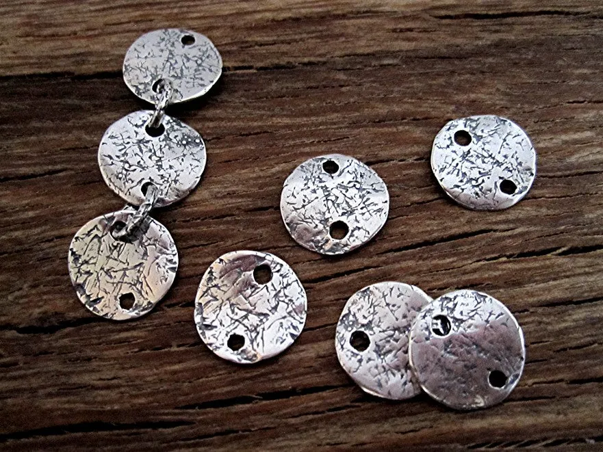 Rustic Textured Sterling Silver Small Disc Jewelry Links and Connectors (set of two)(N)