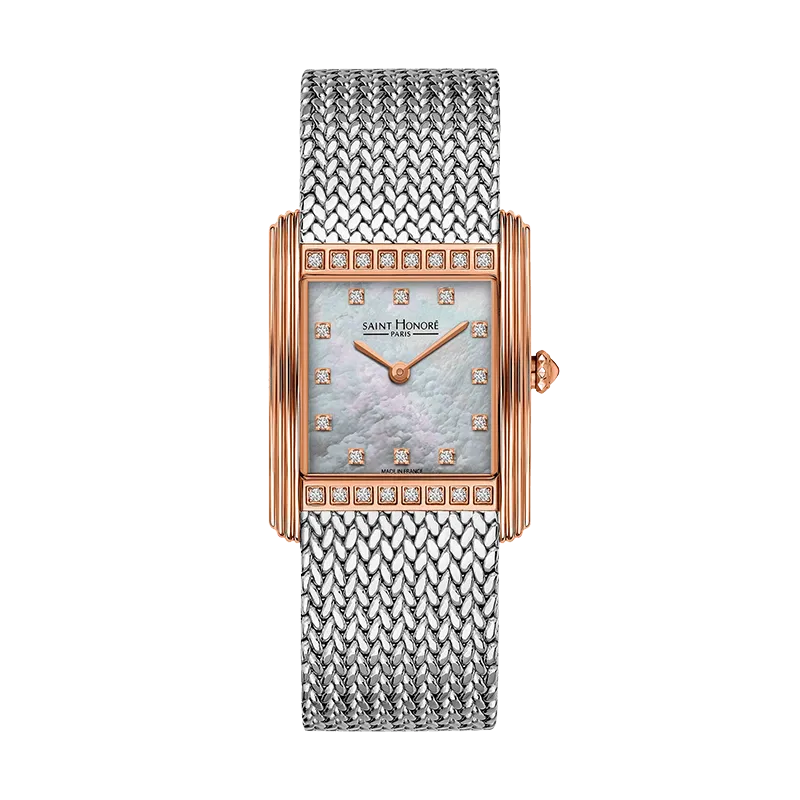 Saint Honore Palais Royal Women's White MOP Dial Rose Gold Case with Diamonds Silver Mesh Blacelet Watch