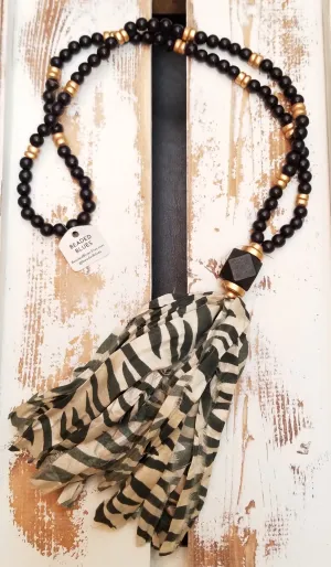 Sari Silk Tassel Necklace (Zebra/Black)