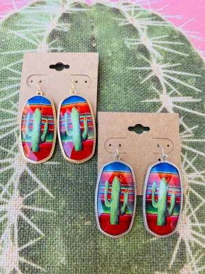 Serape Cactus Dangle Earrings