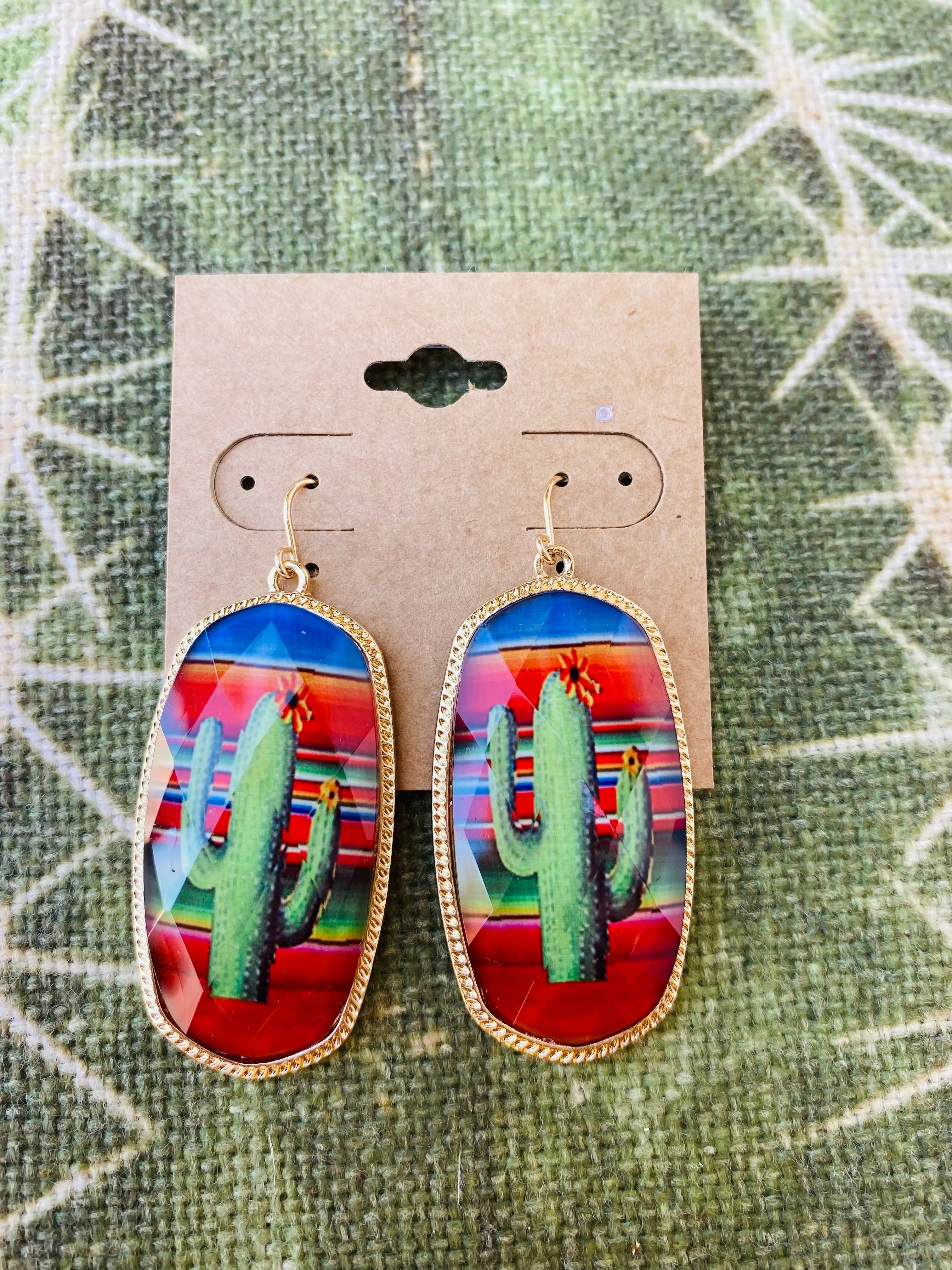 Serape Cactus Dangle Earrings