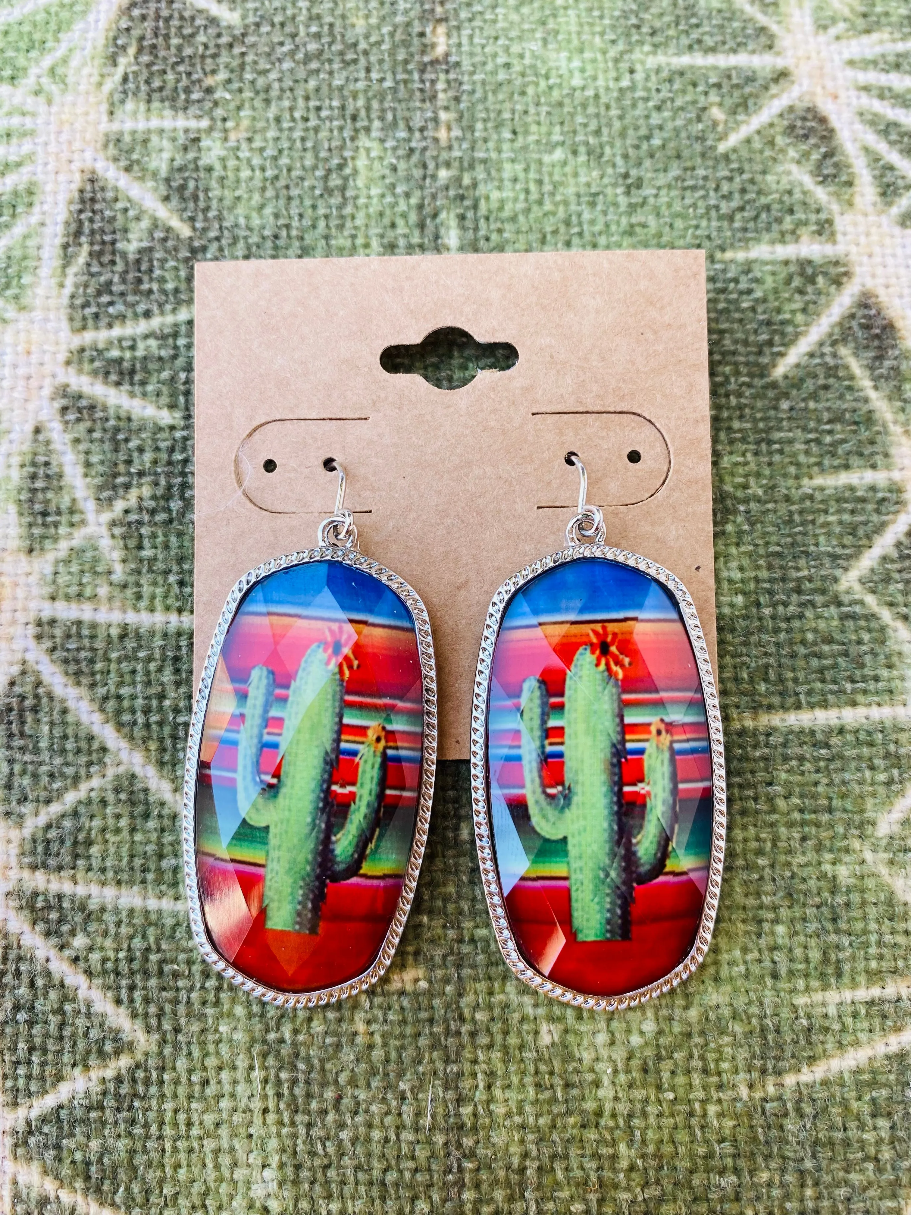 Serape Cactus Dangle Earrings