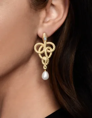 Serpent Pearl Drop Earrings