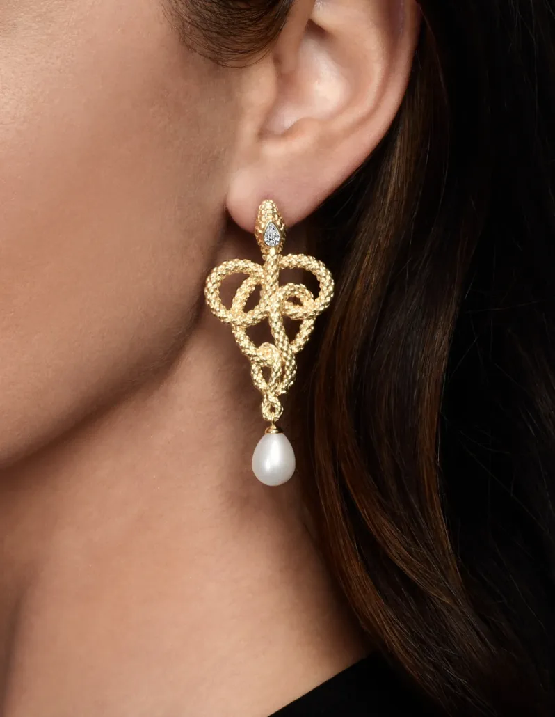 Serpent Pearl Drop Earrings