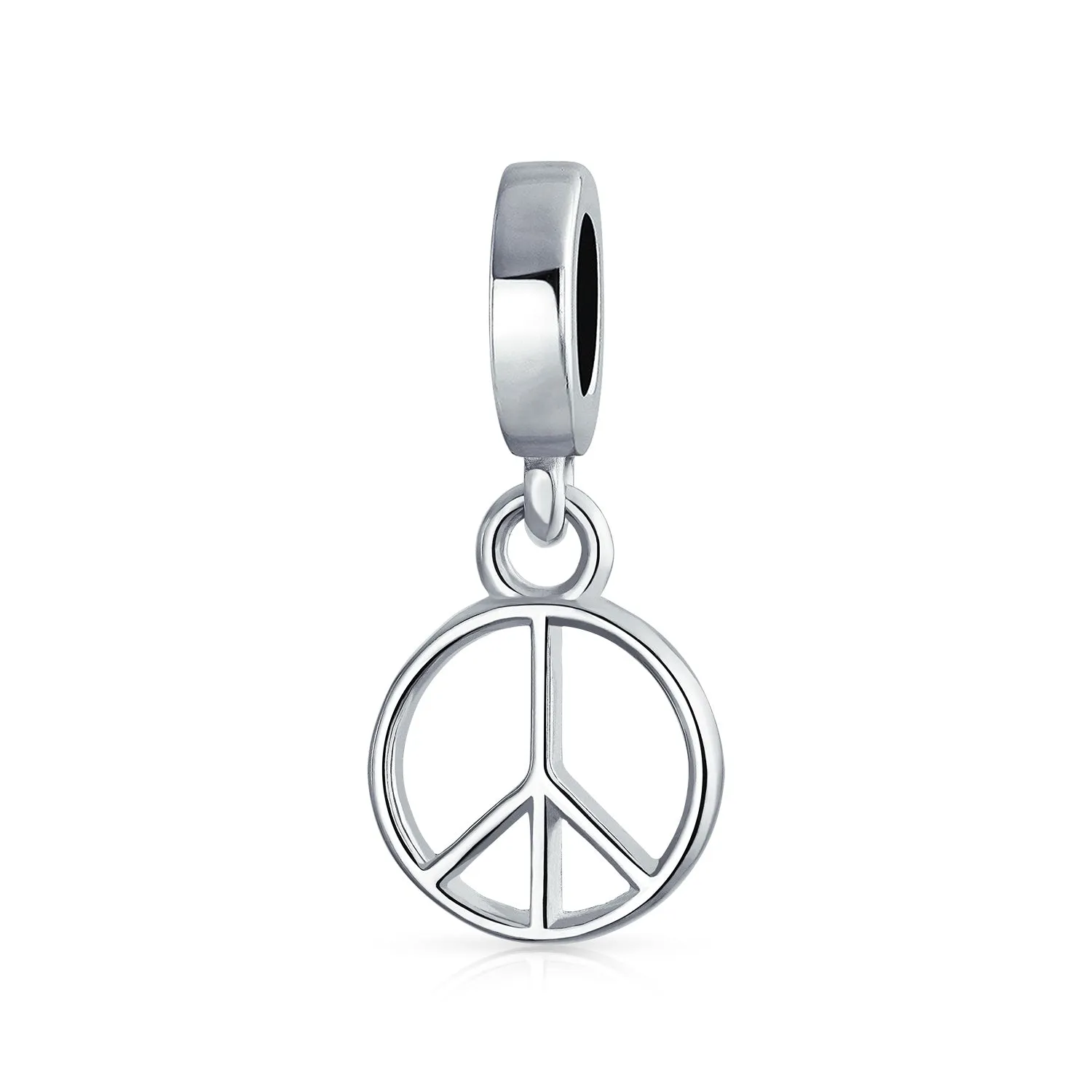 Set of 2 Inspirational World Peace Sign Dove Dangle Charm Bead Sterling Silver