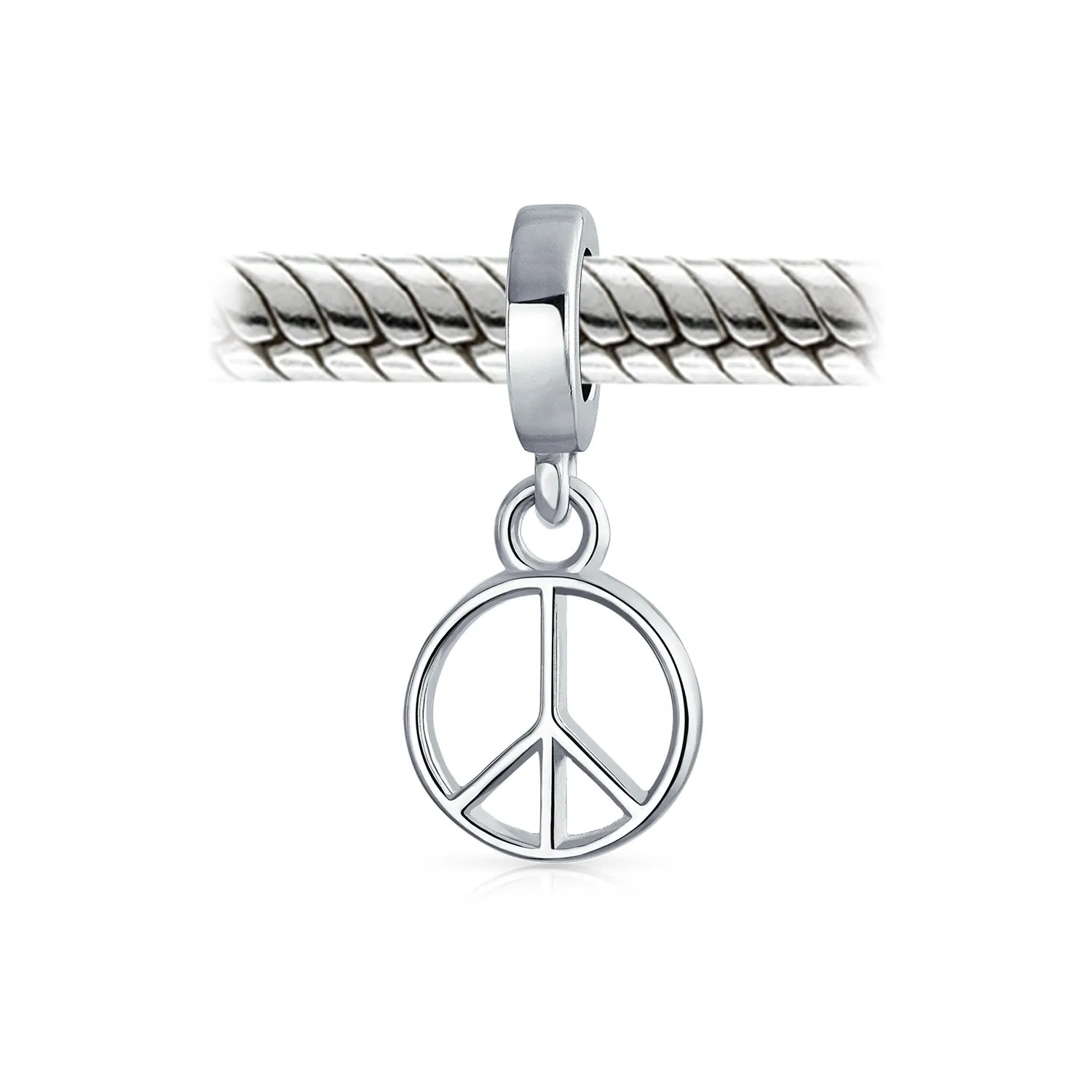 Set of 2 Inspirational World Peace Sign Dove Dangle Charm Bead Sterling Silver