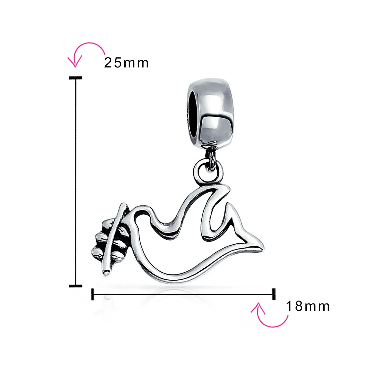 Set of 2 Inspirational World Peace Sign Dove Dangle Charm Bead Sterling Silver