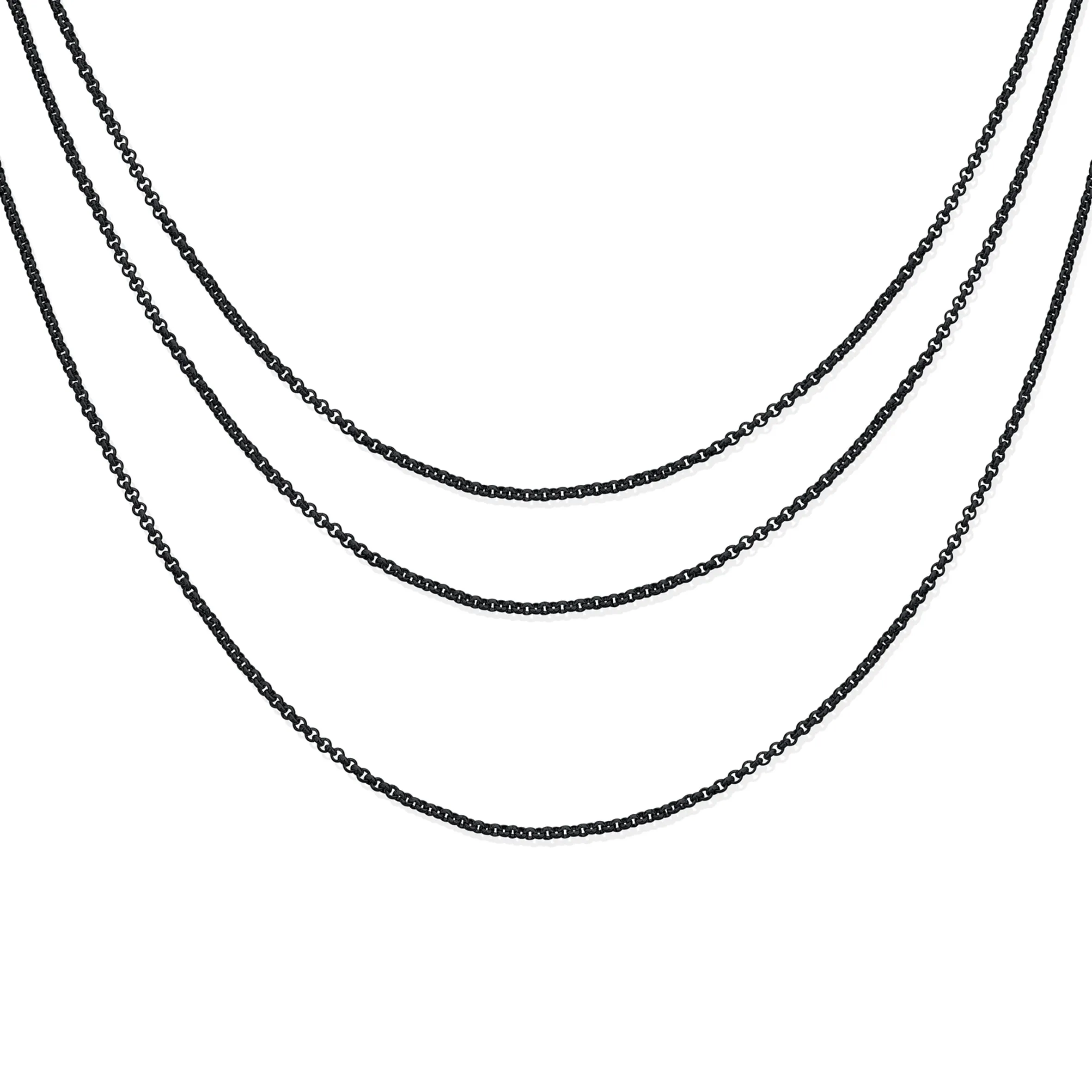 Set of 3 Dainty Rolo Cable Chain Necklace Black Stainless Steel 18, 20 & 24 Inch
