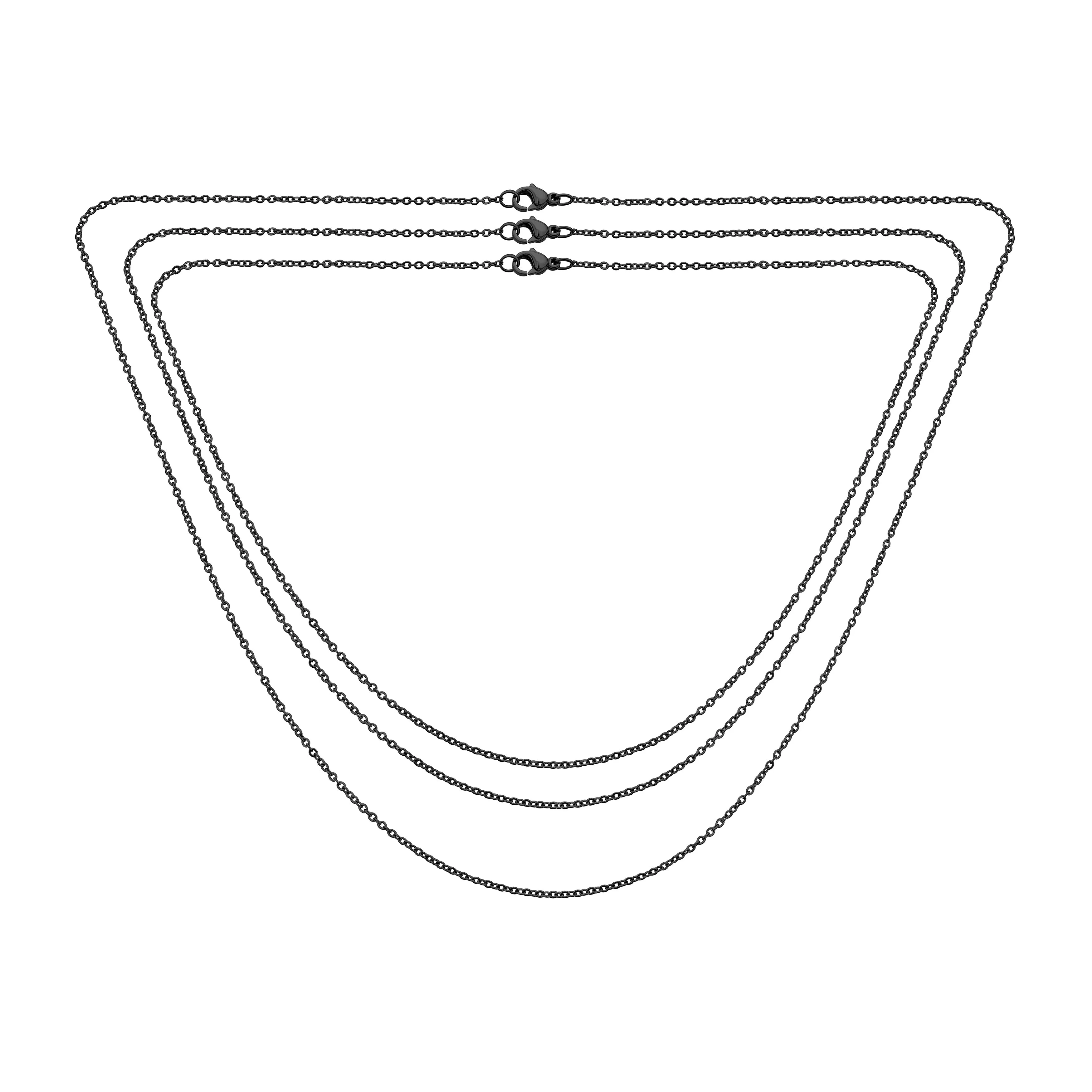 Set of 3 Dainty Rolo Cable Chain Necklace Black Stainless Steel 18, 20 & 24 Inch