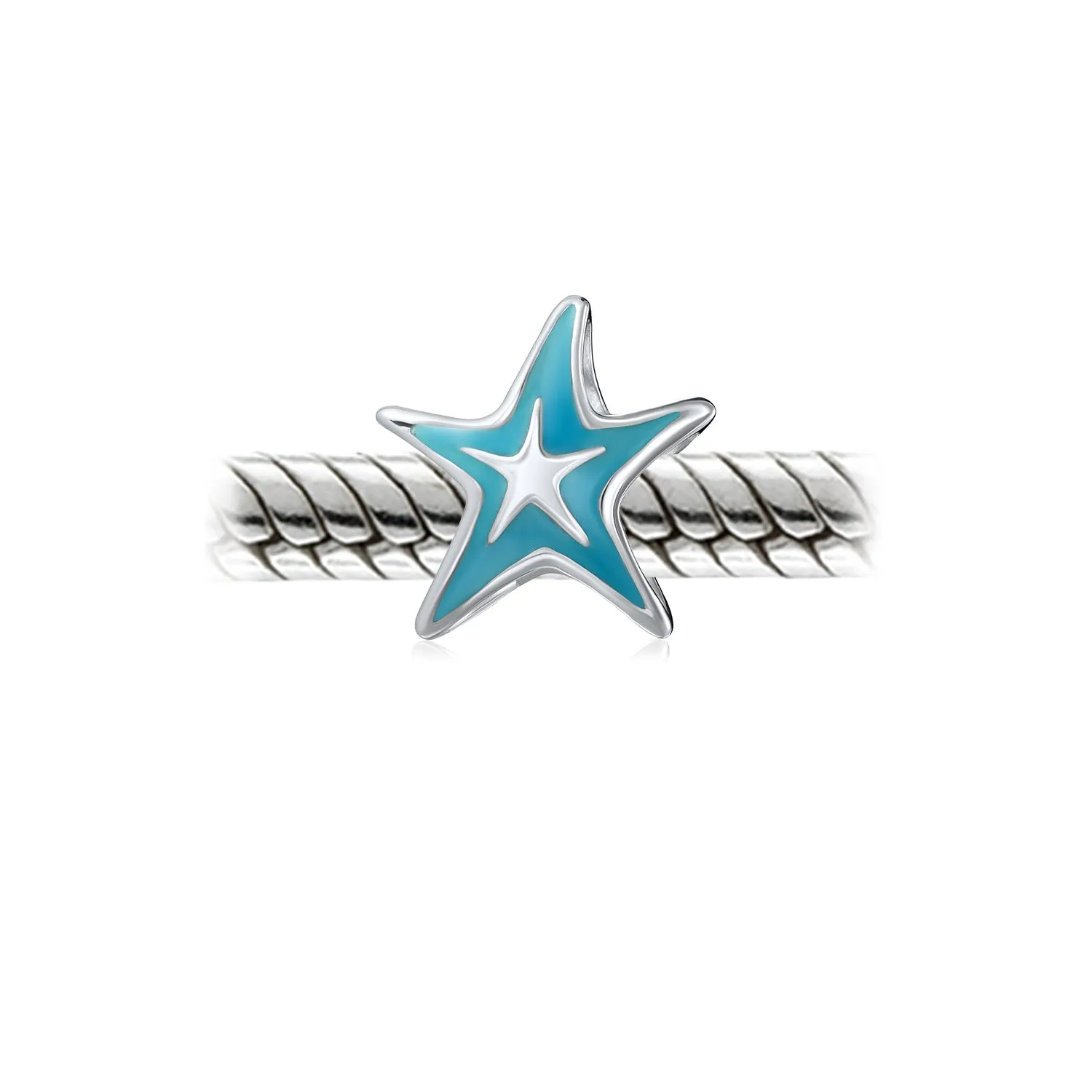 Set of 3 Nautical Travel Beach Blue Starfish & Cartoon Fish Glass Charm Bead