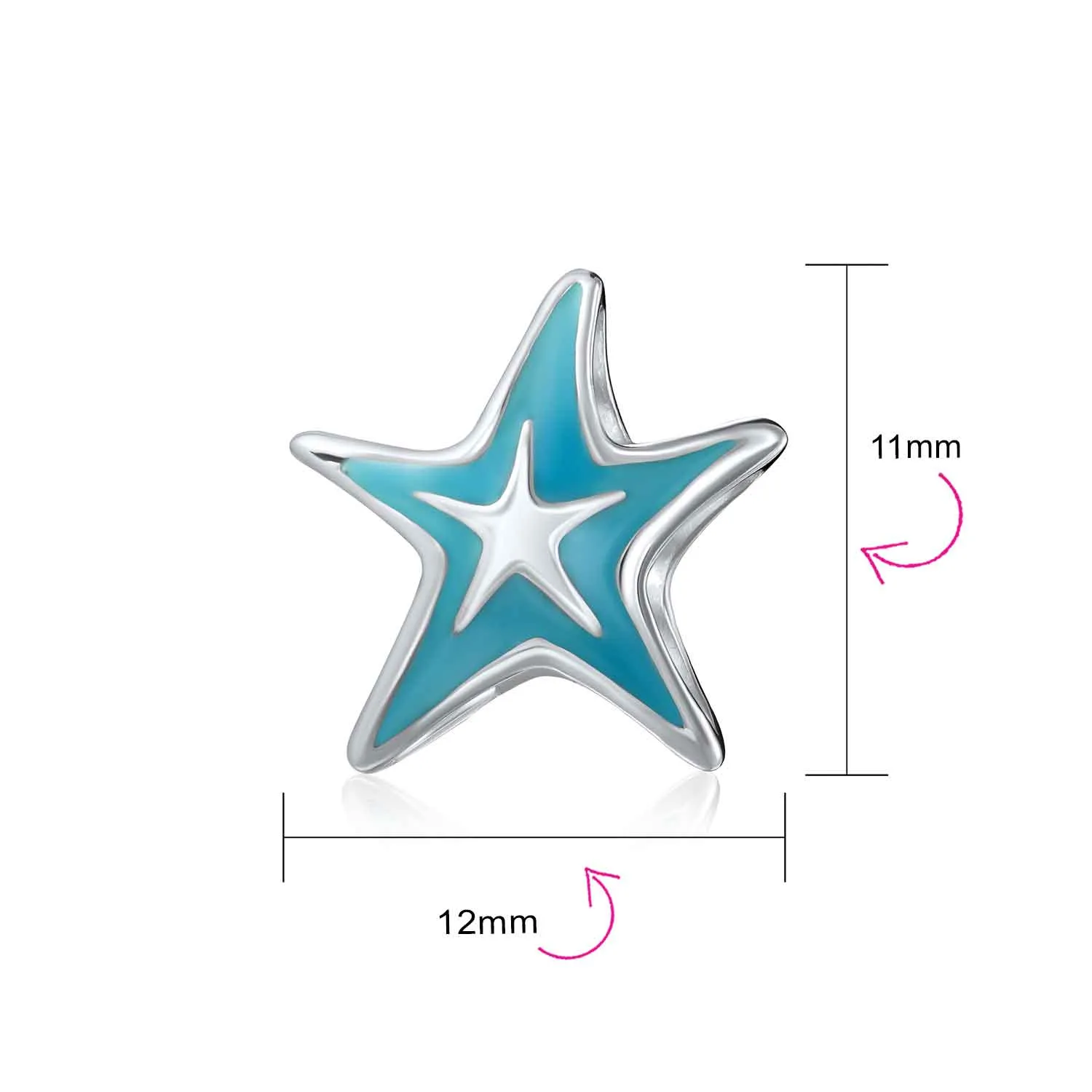Set of 3 Nautical Travel Beach Blue Starfish & Cartoon Fish Glass Charm Bead