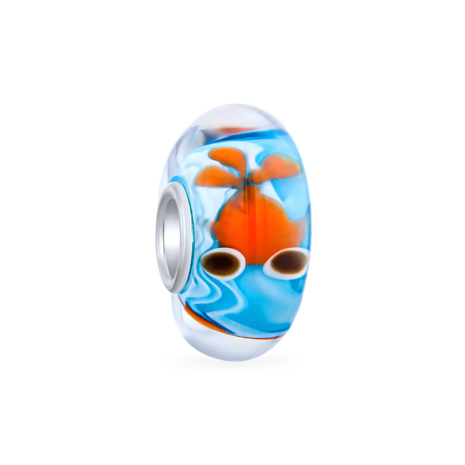 Set of 3 Nautical Travel Beach Blue Starfish & Cartoon Fish Glass Charm Bead