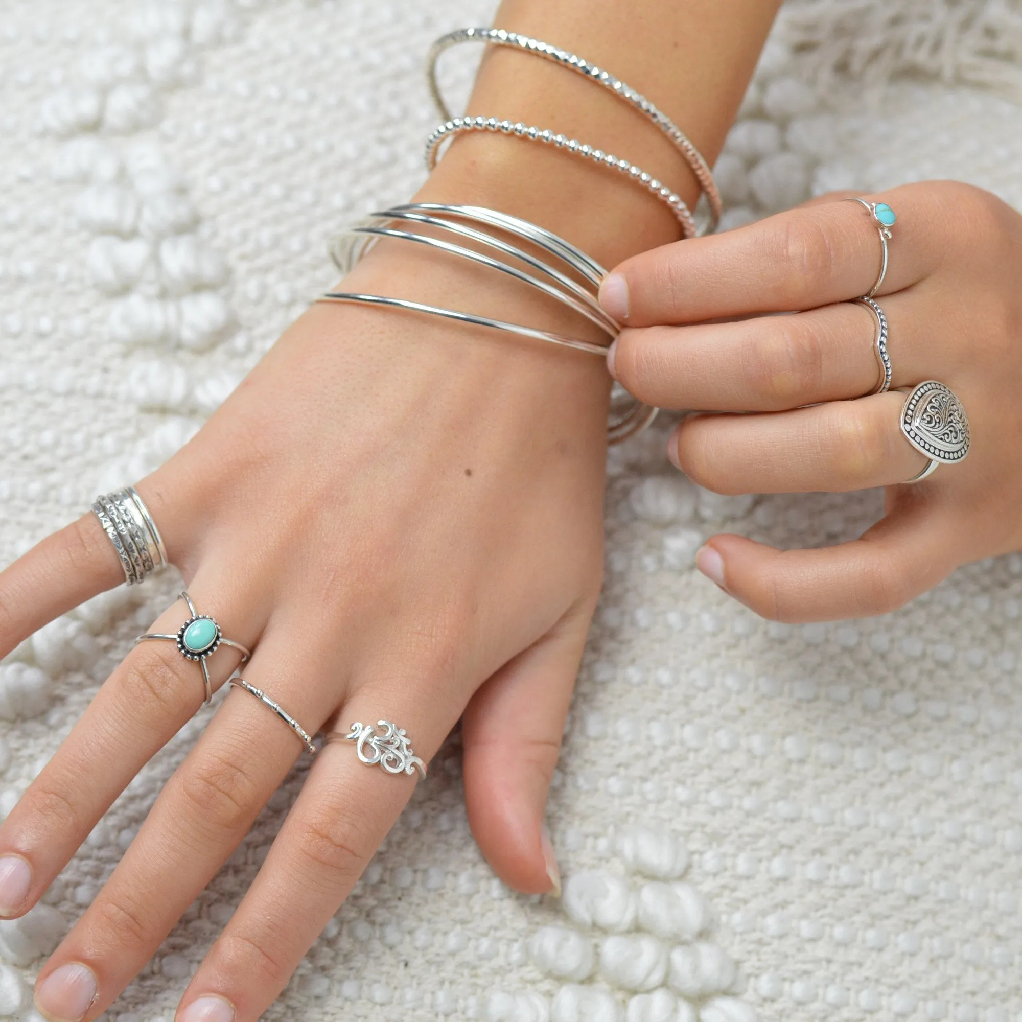 Set of Five Sterling Silver Linked Bracelets