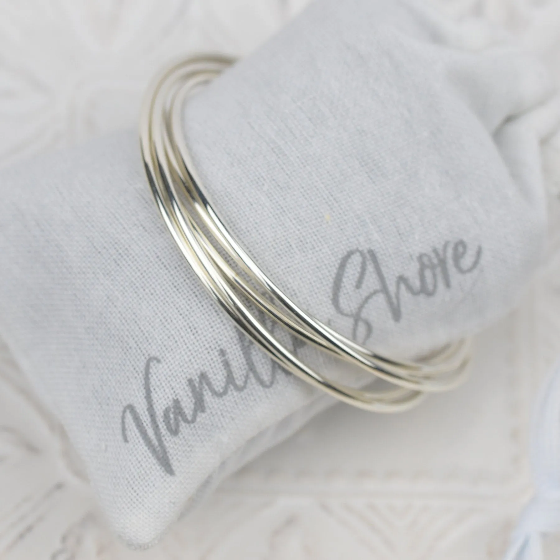 Set of Five Sterling Silver Linked Bracelets