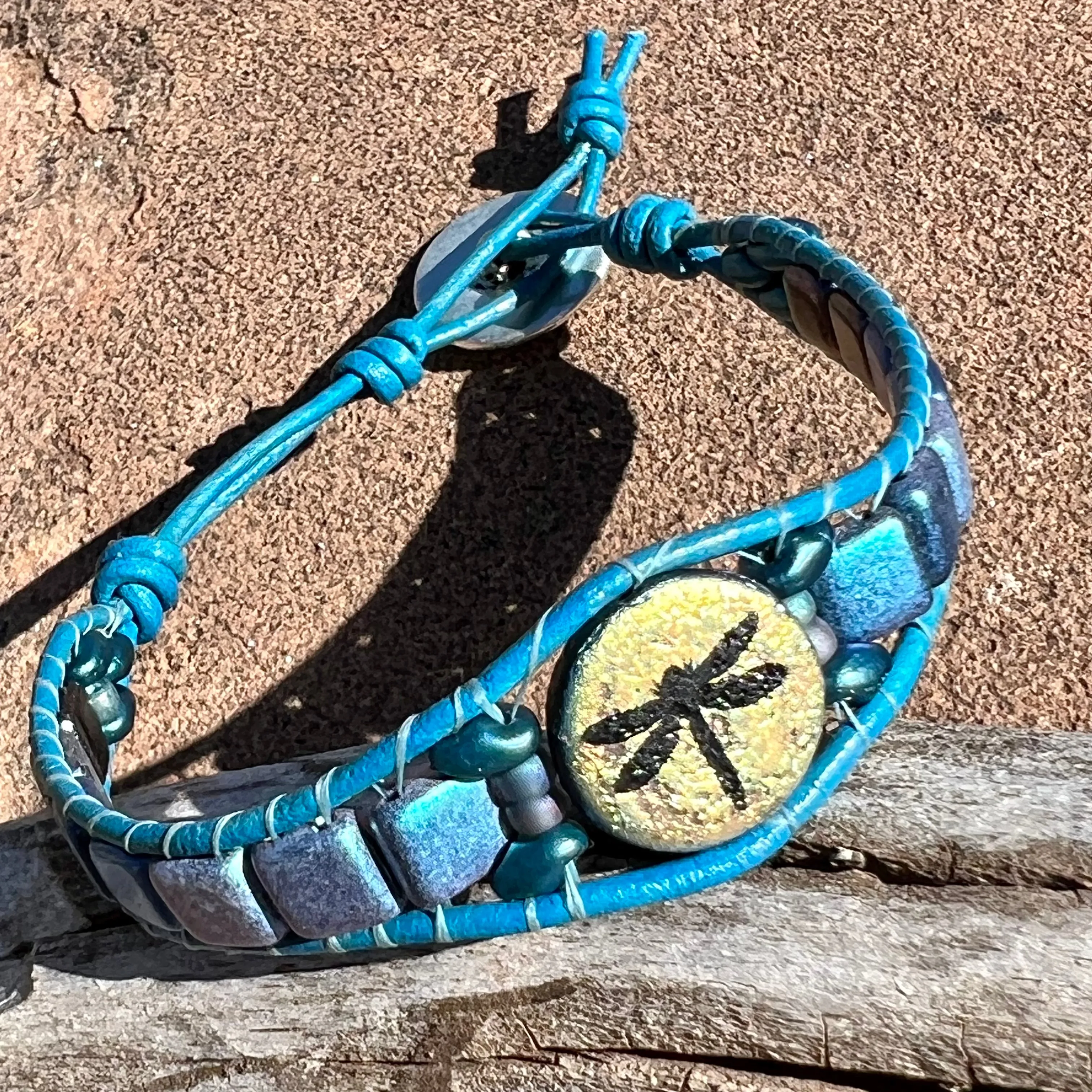 Shimmery blue dragonfly bracelet