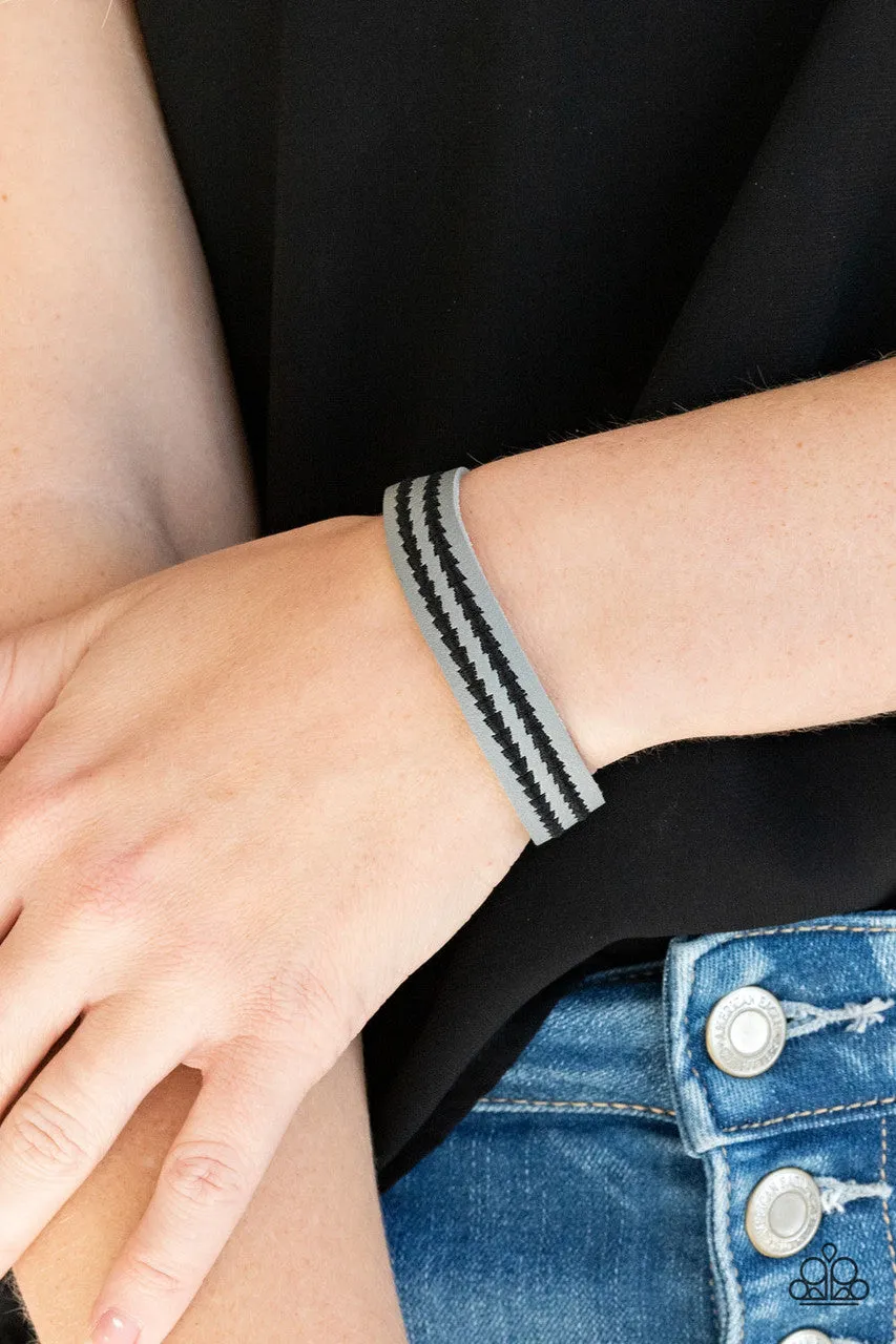 Show the Way - Silver - Black Stitched Triangles Gray Leather Paparazzi Wrap Bracelet