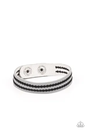 Show the Way - Silver - Black Stitched Triangles Gray Leather Paparazzi Wrap Bracelet