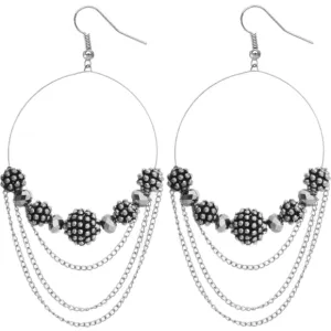 Silver Beaded Studded Chain Hoop Earrings