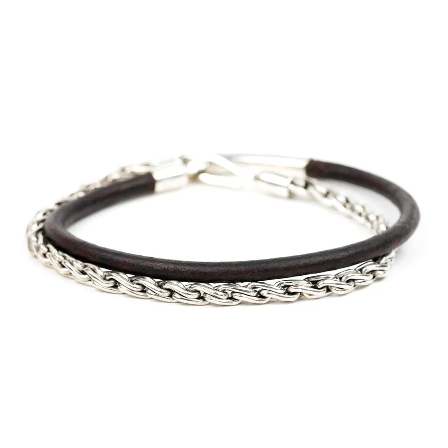 Silver Chain and Leather Bracelet