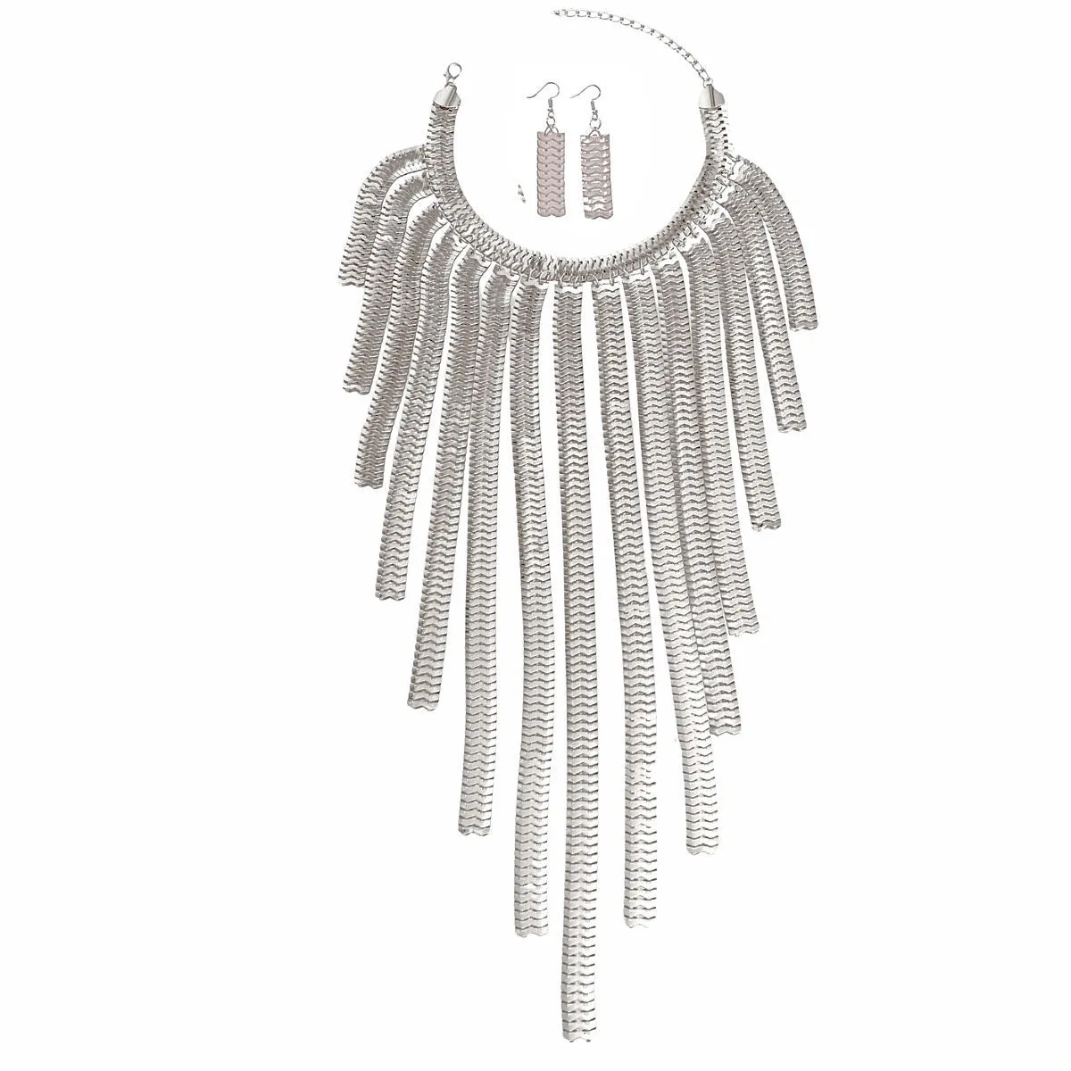 Silver Chain Long Drop Fringe Bib