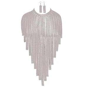 Silver Chain Long Drop Fringe Bib