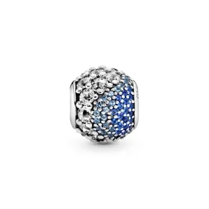 Silver charm with aqua blue crystal, clear cubic zirconia and Caribbean blue crystal