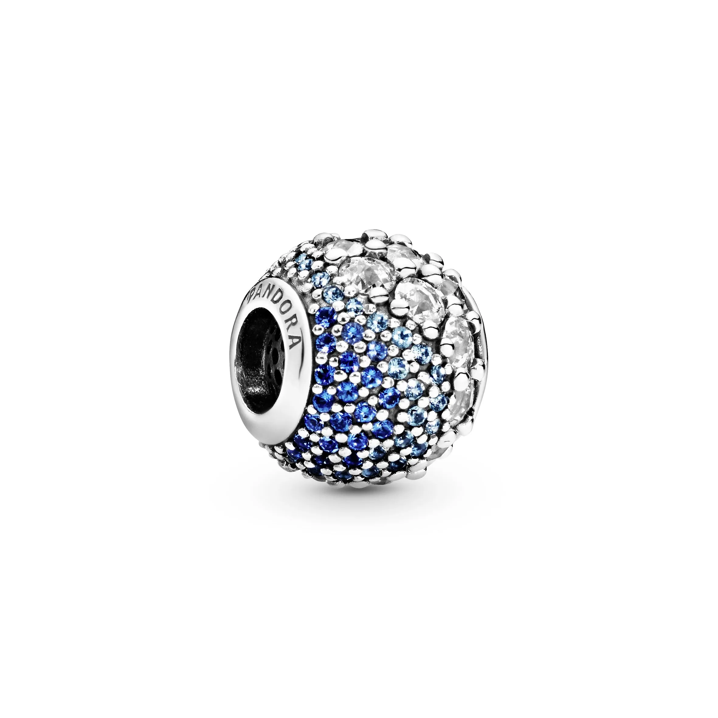 Silver charm with aqua blue crystal, clear cubic zirconia and Caribbean blue crystal