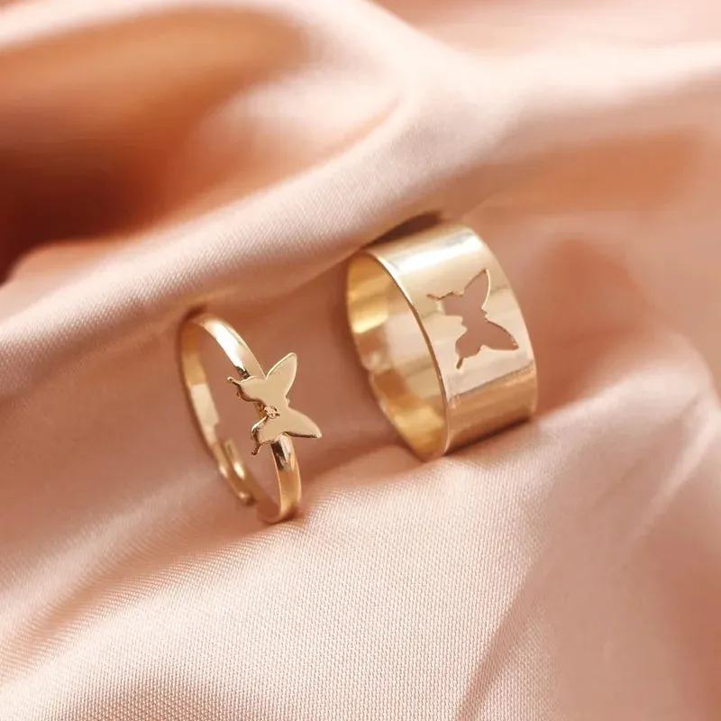 Silver Color Butterfly Rings For Women Men Lover Couple Ring Set Friendship Engagement Wedding Band Open Ring