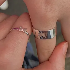 Silver Color Butterfly Rings For Women Men Lover Couple Ring Set Friendship Engagement Wedding Band Open Ring