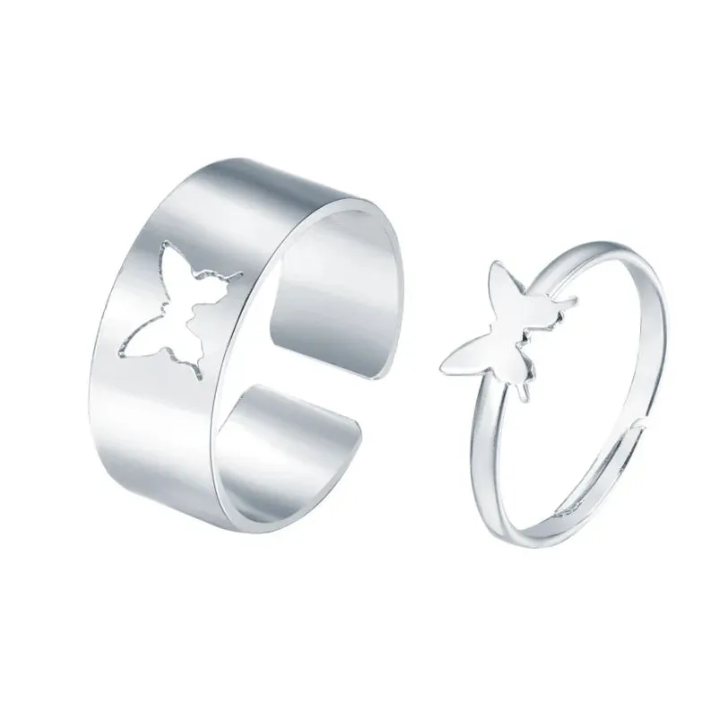 Silver Color Butterfly Rings For Women Men Lover Couple Ring Set Friendship Engagement Wedding Band Open Ring