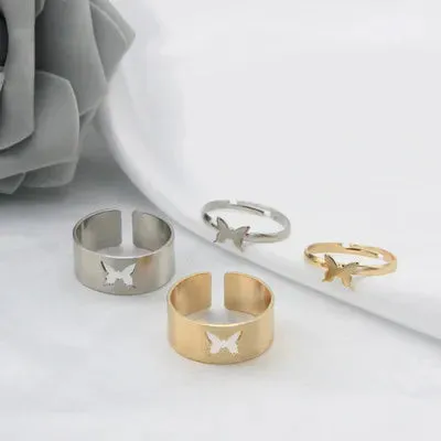 Silver Color Butterfly Rings For Women Men Lover Couple Ring Set Friendship Engagement Wedding Band Open Ring