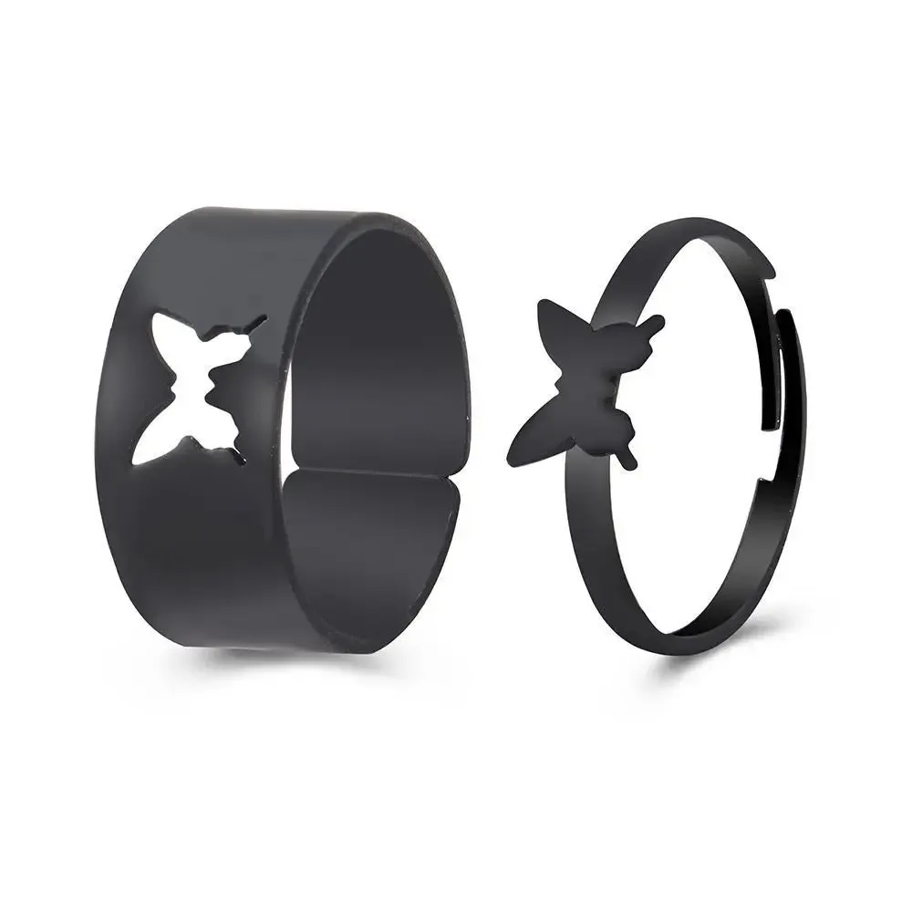 Silver Color Butterfly Rings For Women Men Lover Couple Ring Set Friendship Engagement Wedding Band Open Ring