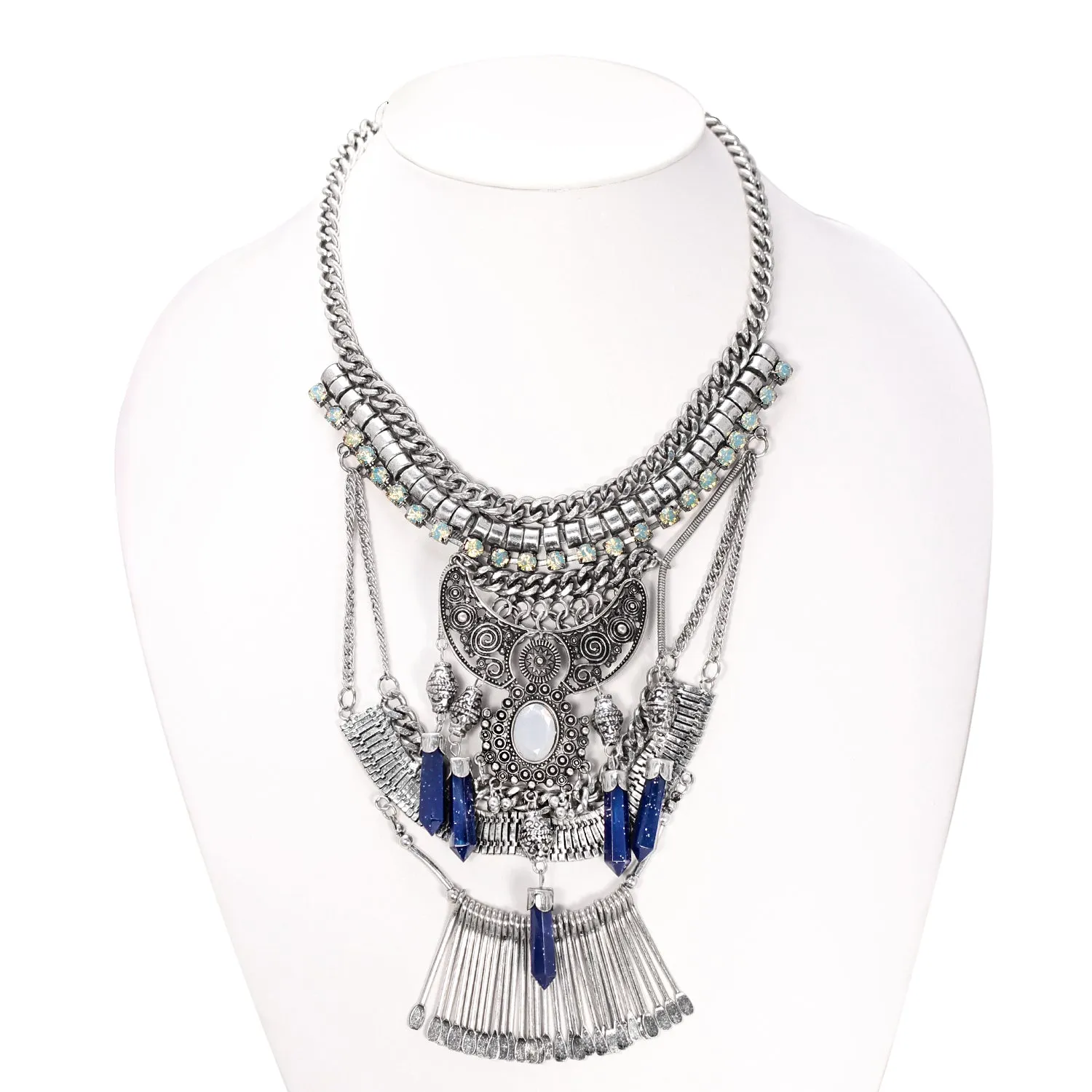 SILVER CRYSTAL STATEMENT NECKLACE #SQ321-162988 (SG11)