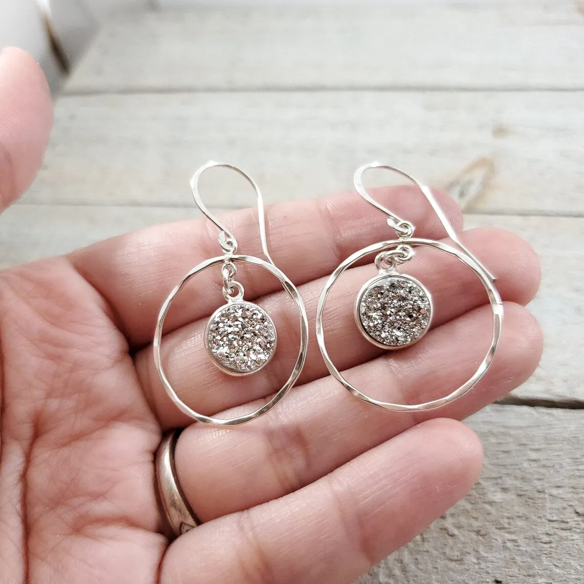 Silver Druzy Halo Earrings