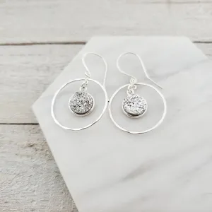 Silver Druzy Halo Earrings
