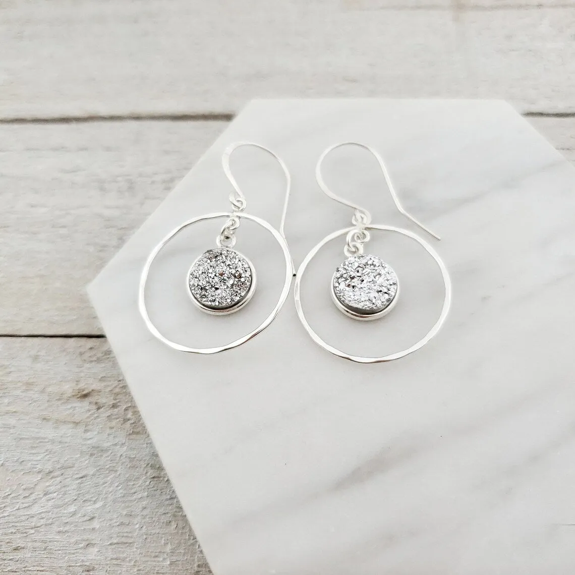 Silver Druzy Halo Earrings