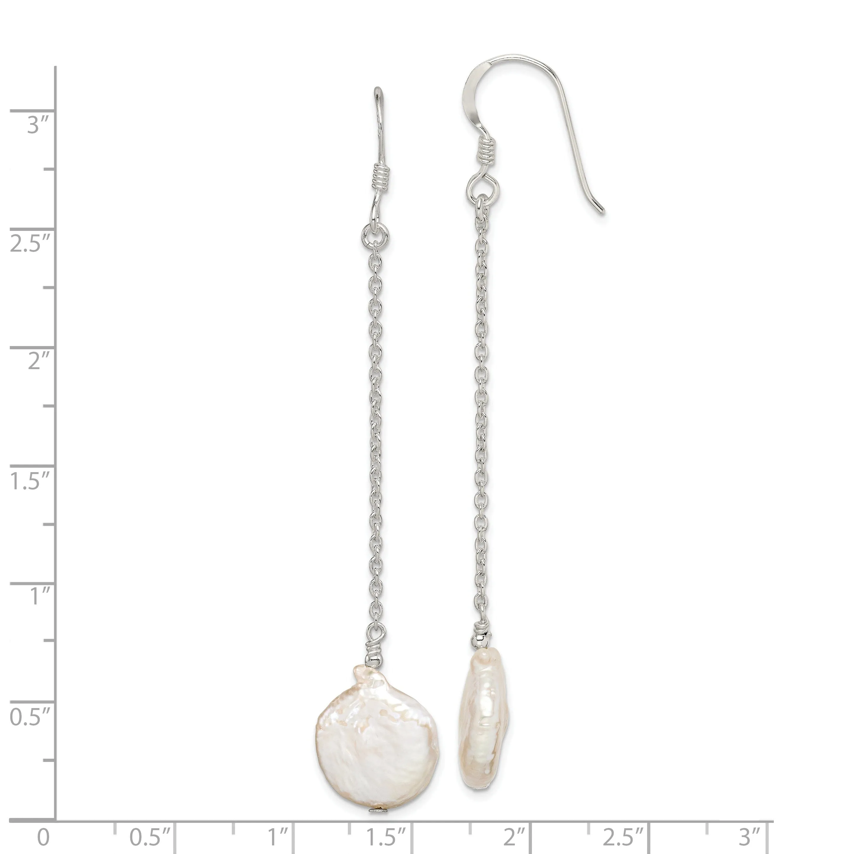 Silver Fresh Water Pearl Dangle Hook Earrings