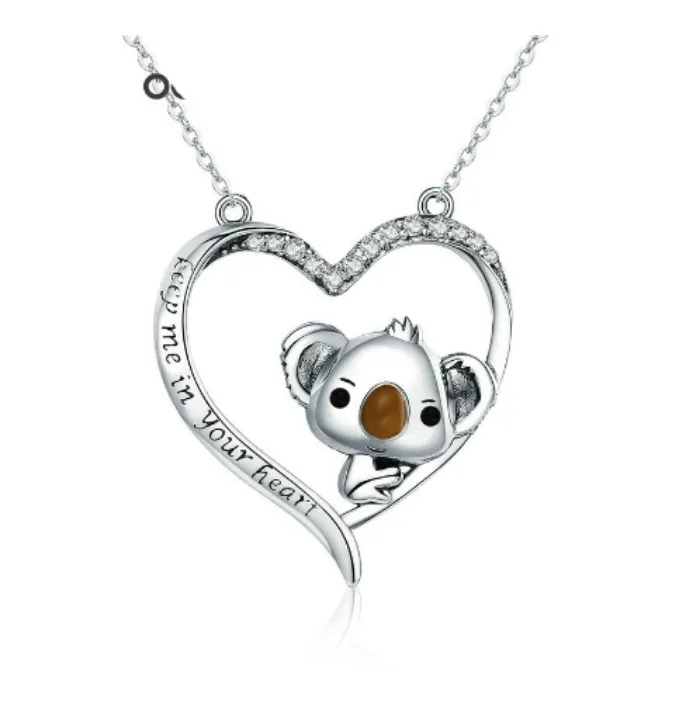 Silver Koala Heart  Pendant Necklace